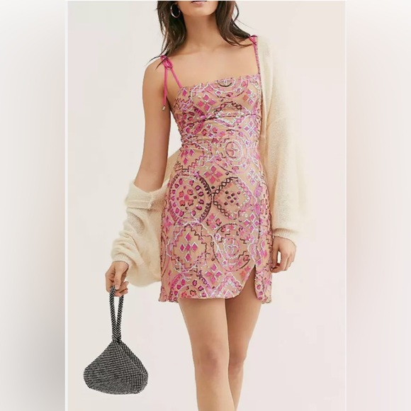 Free People Sequin Show Off Mini Dress - Fits Size Small - Picture 1 of 8